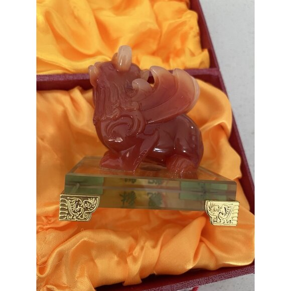 Feng Shui Amber Pi Yao/Pi Xiu Wealth Prosperity Statue 4" New Figurine In Box - Picture 6 of 8